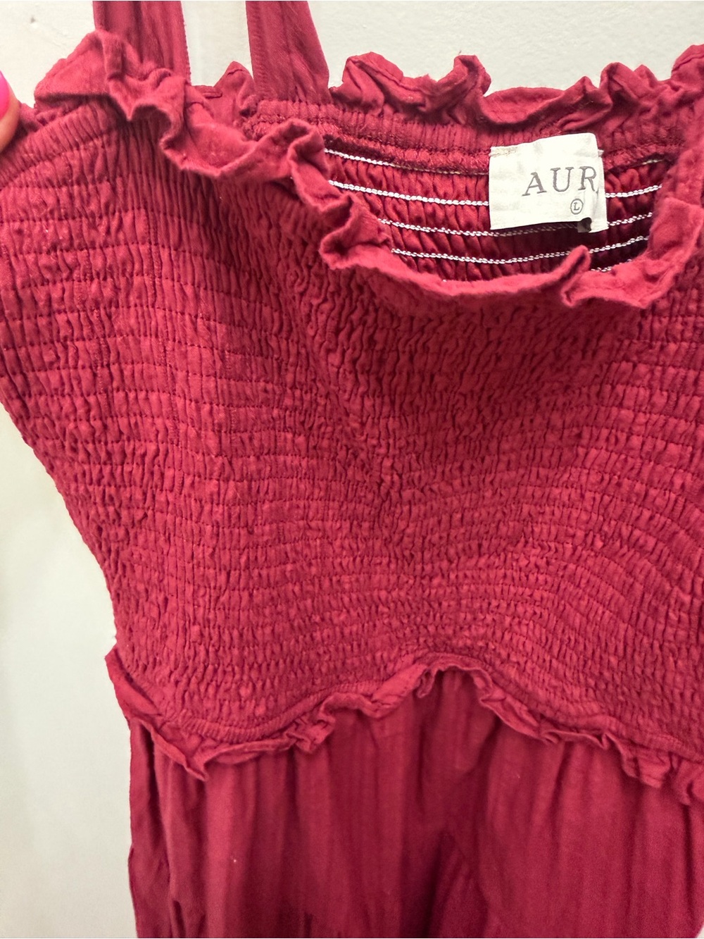 Aura Burgundy Tie-Shoulder Smocked Sundress - Picture 2 of 5